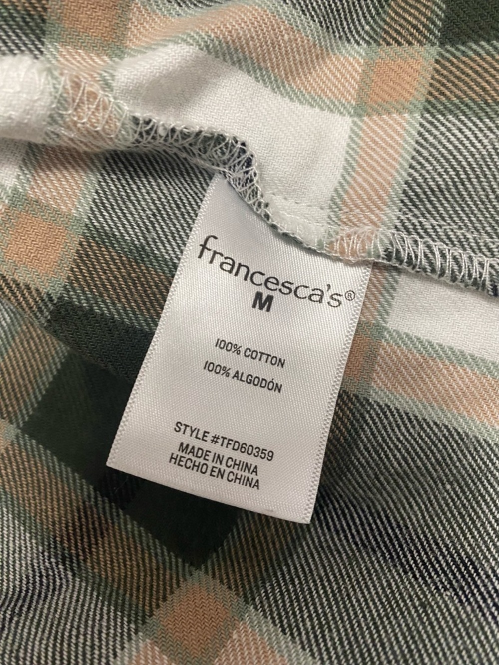 Mi Ami for Francesca’s button down flannel shirt plaid patter size M - Picture 4 of 5
